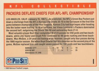 1989 Pro Set - Super Bowl NFL Collectibles #I Super Bowl I Back
