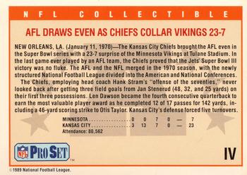 1989 Pro Set - Super Bowl NFL Collectibles #IV Super Bowl IV Back