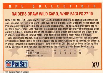 1989 Pro Set - Super Bowl NFL Collectibles #XV Super Bowl XV Back
