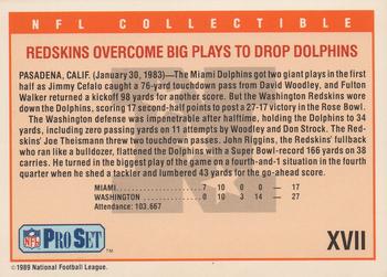 1989 Pro Set - Super Bowl NFL Collectibles #XVII Super Bowl XVII Back