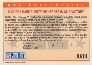 1989 Pro Set - Super Bowl NFL Collectibles #XVIII Super Bowl XVIII Back