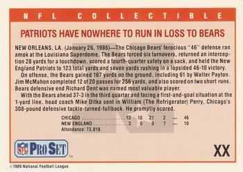 1989 Pro Set - Super Bowl NFL Collectibles #XX Super Bowl XX Back