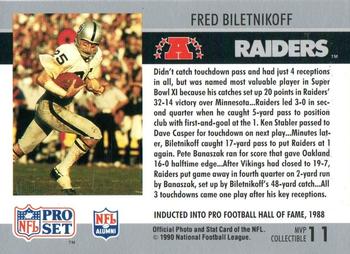 1990 Pro Set - Super Bowl MVP Collectibles #11 Fred Biletnikoff Back