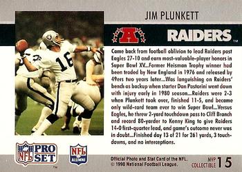 1990 Pro Set - Super Bowl MVP Collectibles #15 Jim Plunkett Back