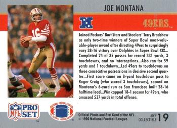 1990 Pro Set - Super Bowl MVP Collectibles #19 Joe Montana Back