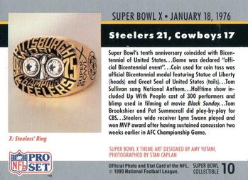 1990 Pro Set - Super Bowl Collectibles #10 Super Bowl X Back