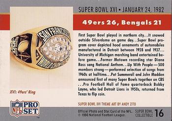 1990 Pro Set - Super Bowl Collectibles #16 Super Bowl XVI Back