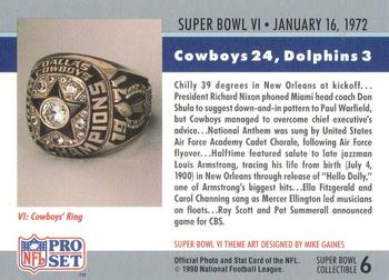 1990 Pro Set - Super Bowl Collectibles #6 Super Bowl VI Back