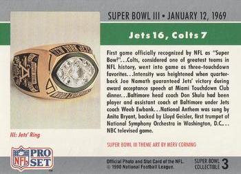 1990 Pro Set - Super Bowl Collectibles #3 Super Bowl III Back