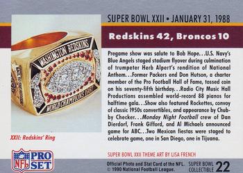 1990 Pro Set - Super Bowl Collectibles #22 Super Bowl XXII Back