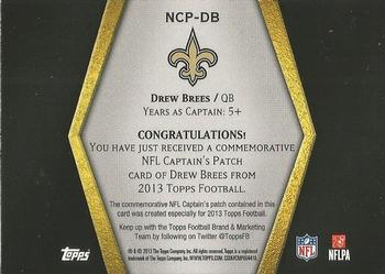 2013 Topps - NFL Captain's BCA Patch #NCP-DB Drew Brees Back