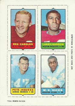 1969 Topps - Four-in-One #NNO Reg Carolan / Larry Garron / Pete Jaquess / W.K. Hicks Front