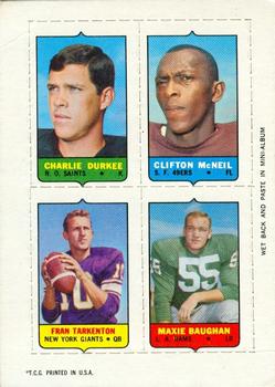 1969 Topps - Four-in-One #NNO Charlie Durkee / Clifton McNeil / Fran Tarkenton / Maxie Baughan Front