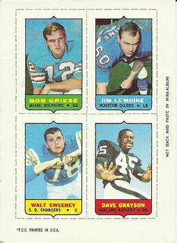 1969 Topps - Four-in-One #NNO Bob Griese / Jim Lemoine / Walt Sweeney / Dave Grayson Front