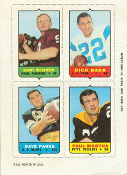 1969 Topps - Four-in-One #NNO Sonny Jurgensen / Dick Bass / Dave Parks / Paul Martha Front