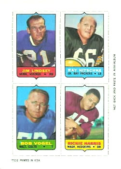 1969 Topps - Four-in-One #NNO Jim Lindsey / Ray Nitschke / Bob Vogel / Rickie Harris Front