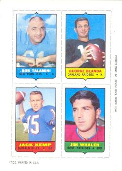1969 Topps - Four-in-One #NNO Bob Talamini / George Blanda / Jack Kemp / Jim Whalen Front