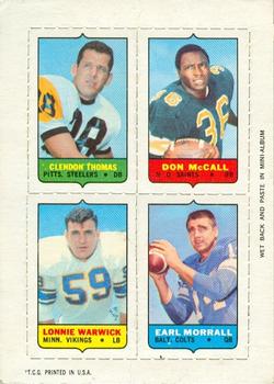 1969 Topps - Four-in-One #NNO Clendon Thomas / Don McCall / Lonnie Warwick / Earl Morrall Front