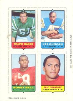 1969 Topps - Four-in-One #NNO Ralph Baker / Les Duncan / Bobby Bell / Eric Crabtree Front