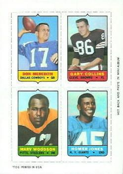 1969 Topps - Four-in-One #NNO Don Meredith / Gary Collins / Marv Woodson / Homer Jones Front