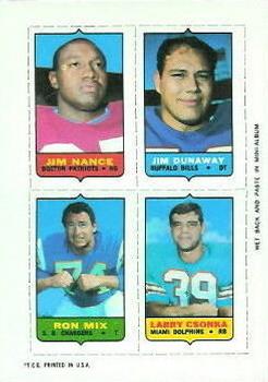 1969 Topps - Four-in-One #NNO Jim Nance / Jim Dunaway / Ron Mix / Larry Csonka Front