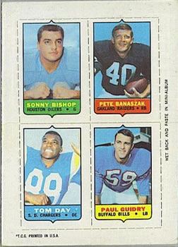 1969 Topps - Four-in-One #NNO Sonny Bishop / Pete Banaszak / Tom Day / Paul Guidry Front