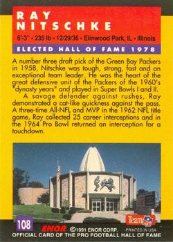 1991 Enor Pro Football HOF #108 Ray Nitschke Back
