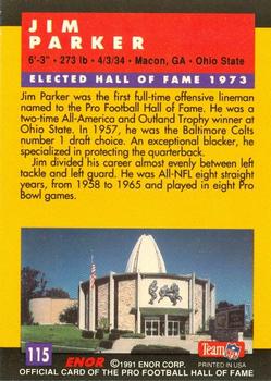 1991 Enor Pro Football HOF #115 Jim Parker Back