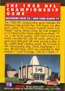 1991 Enor Pro Football HOF #116 58 NFL Championship Back