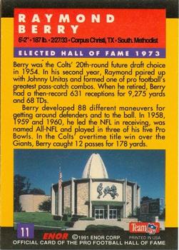 1991 Enor Pro Football HOF #11 Raymond Berry Back