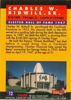 1991 Enor Pro Football HOF #12 Charles W. Bidwill, Sr. Back