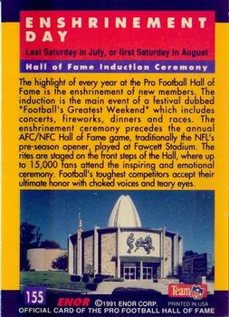 1991 Enor Pro Football HOF #155 HOF Enshrinement Day Back