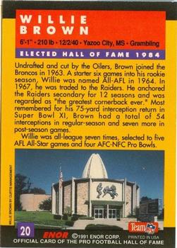 1991 Enor Pro Football HOF #20 Willie Brown Back