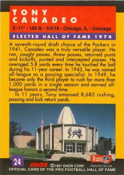 1991 Enor Pro Football HOF #24 Tony Canadeo Back