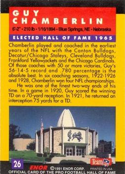 1991 Enor Pro Football HOF #26 Guy Chamberlin Back