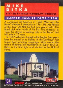 1991 Enor Pro Football HOF #34 Mike Ditka Back