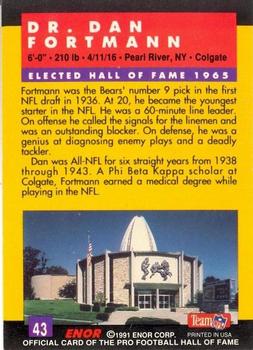 1991 Enor Pro Football HOF #43 Dr. Dan Fortmann Back