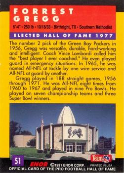 1991 Enor Pro Football HOF #51 Forrest Gregg Back