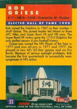 1991 Enor Pro Football HOF #52 Bob Griese Back