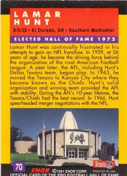 1991 Enor Pro Football HOF #70 Lamar Hunt Back