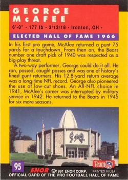1991 Enor Pro Football HOF #95 George McAfee Back