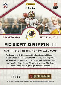 2013 Panini Totally Certified - Totally Blue #52 Robert Griffin III Back