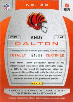 2013 Panini Totally Certified - Totally Blue Materials #39 Andy Dalton Back