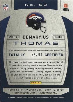 2013 Panini Totally Certified - Totally Blue Materials #50 Demaryius Thomas Back