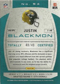 2013 Panini Totally Certified - Totally Blue Materials #54 Justin Blackmon Back