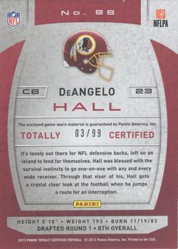 2013 Panini Totally Certified - Totally Blue Materials #88 DeAngelo Hall Back