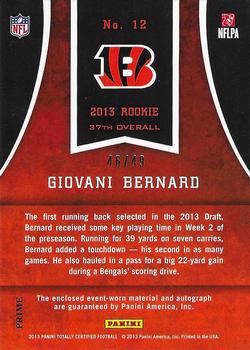 2013 Panini Totally Certified - Future Signature Materials Prime #12 Giovani Bernard Back