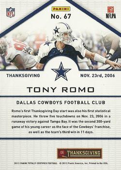 2013 Panini Totally Certified - Totally Red #67 Tony Romo Back