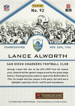 2013 Panini Totally Certified - Totally Red #92 Lance Alworth Back