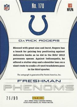 2013 Panini Totally Certified - Totally Red #170 Da'Rick Rogers Back